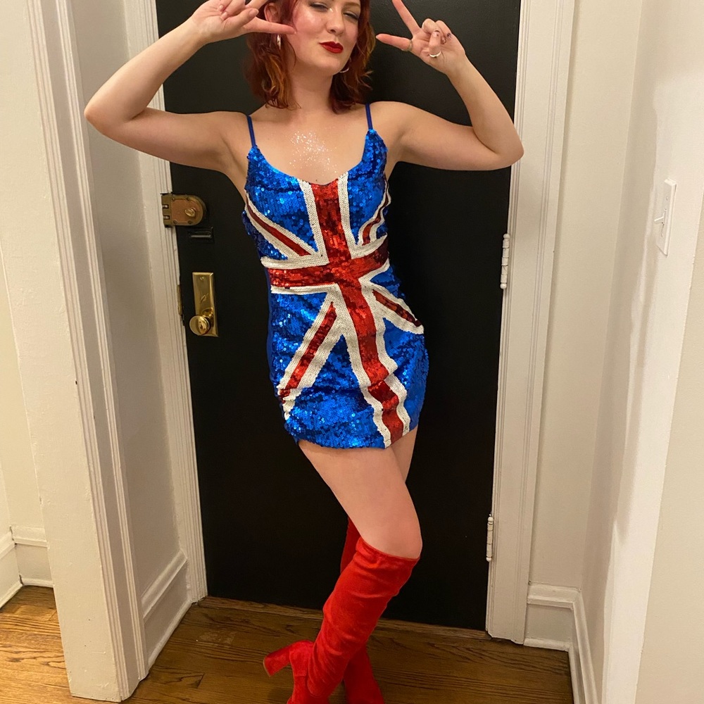 Ginger Spice sequin Union Jack mini dress